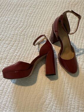 Naturalizer Red Patent Platform Ankle-Strap Block Heels
